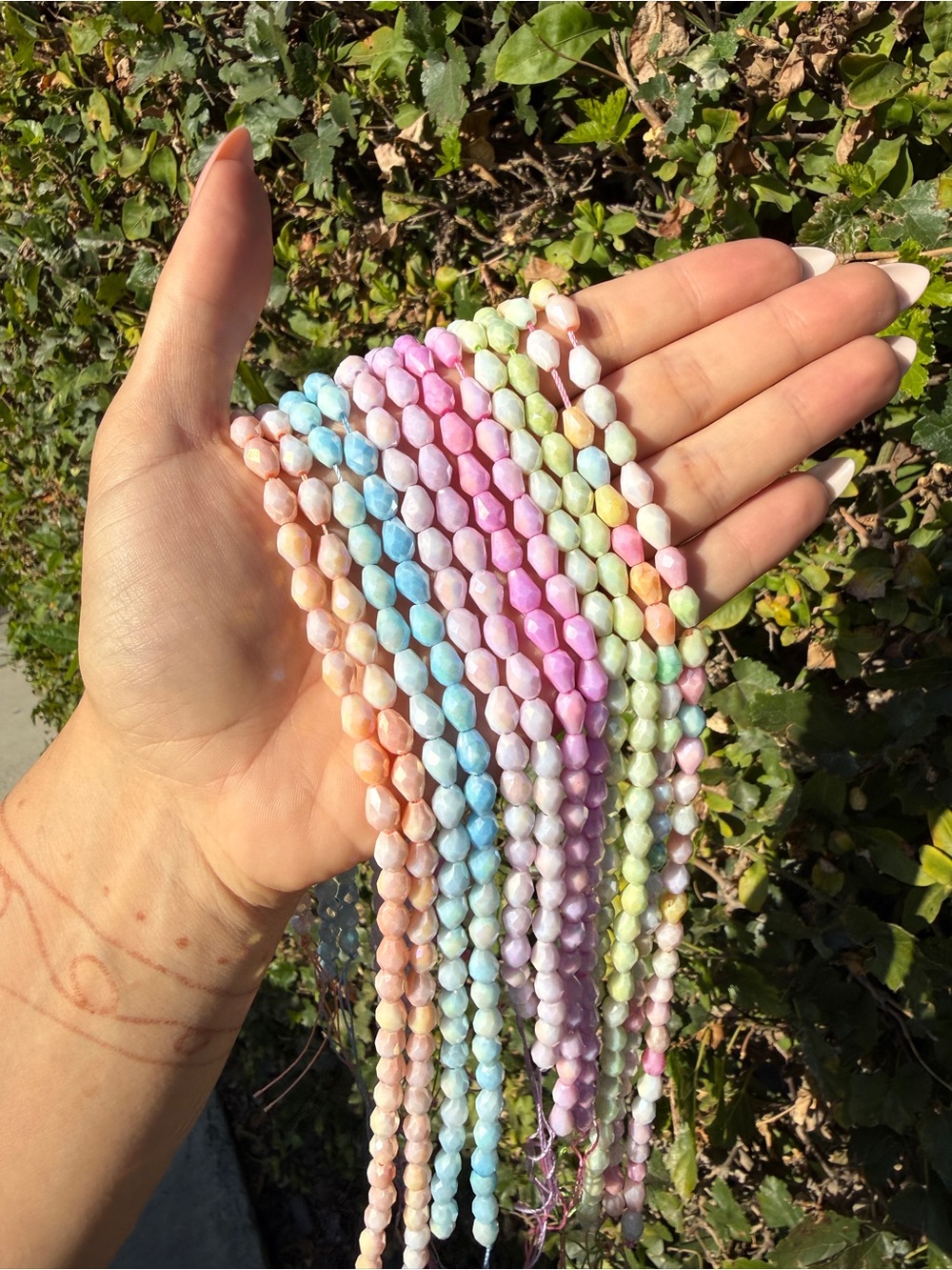 Bulk 12 Long Glass Strands Pastel Multicolor Faceted Bead Strands